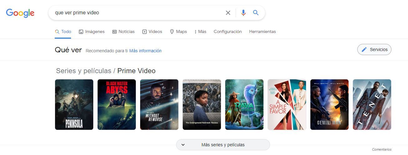 recomendaciones de google de series y películas